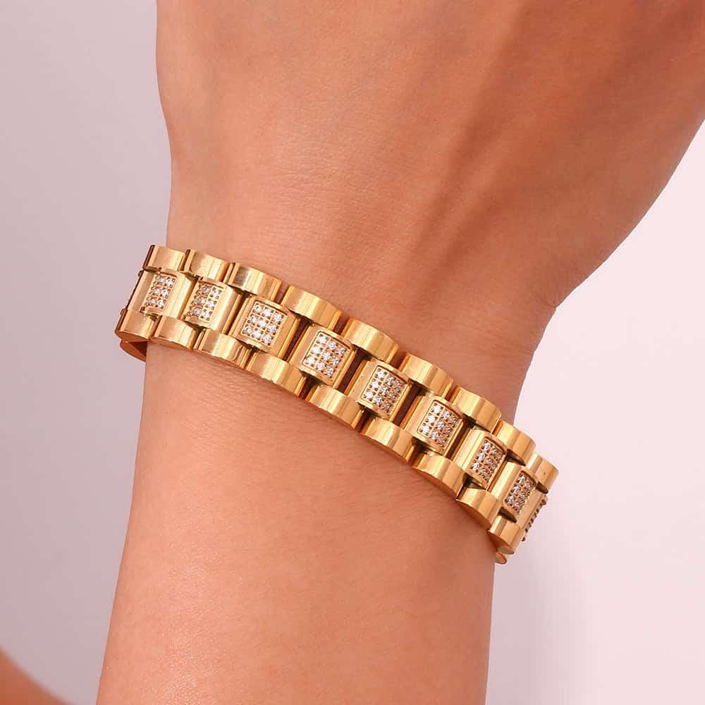 Plain 18 karat Gold Plated Crystal Chain Bracele