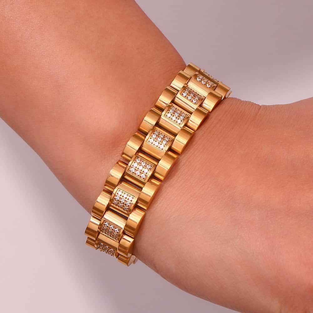 Plain 18 karat Gold Plated Crystal Chain Bracele